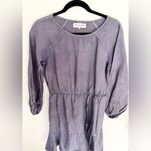 Apiece Apart Linen Rufffle Puff Sleeve Wrap Mini Dress Tunic Boho Lagenlook